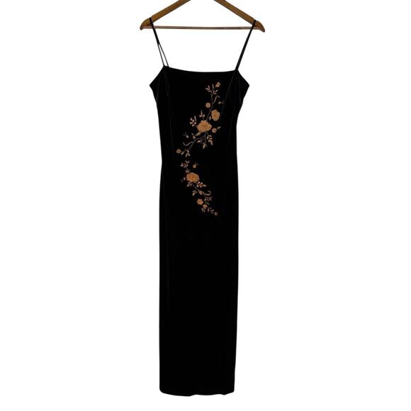 Arianna by Rachel Kaye Dress Womens 10 Velvet Embroidered Spaghetti Strap USA - Picture 1 of 8